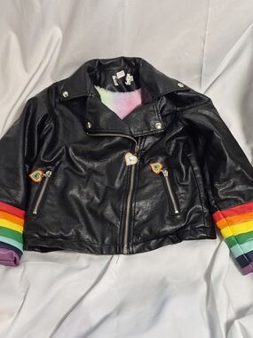 Lola + The Boys Rainbow Rhinestone Heart Biker Jacket 6/7 Great Christmas Gift!